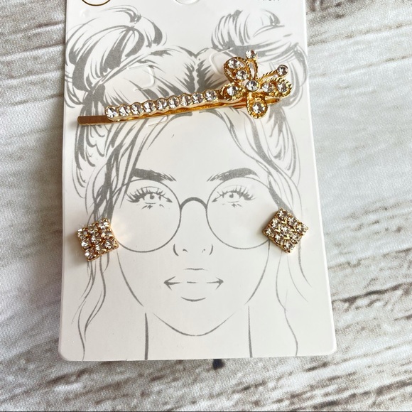 Gold/Silver Set Hairclip with Butterfly Earrings - Picture 1 of 2